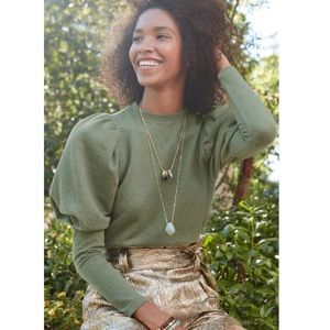 Stella & Dot Puff Sleeve Heather Sage Sweatshirt